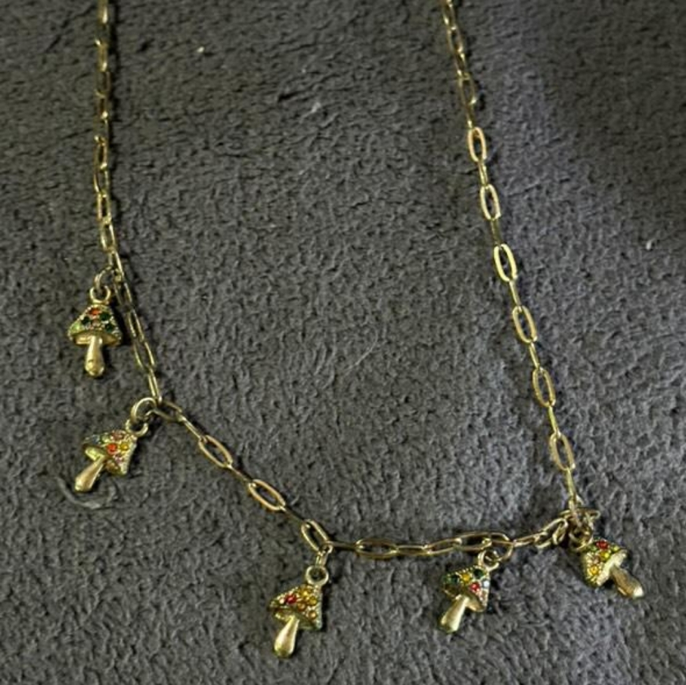 Gold Mushroom Charm Necklace